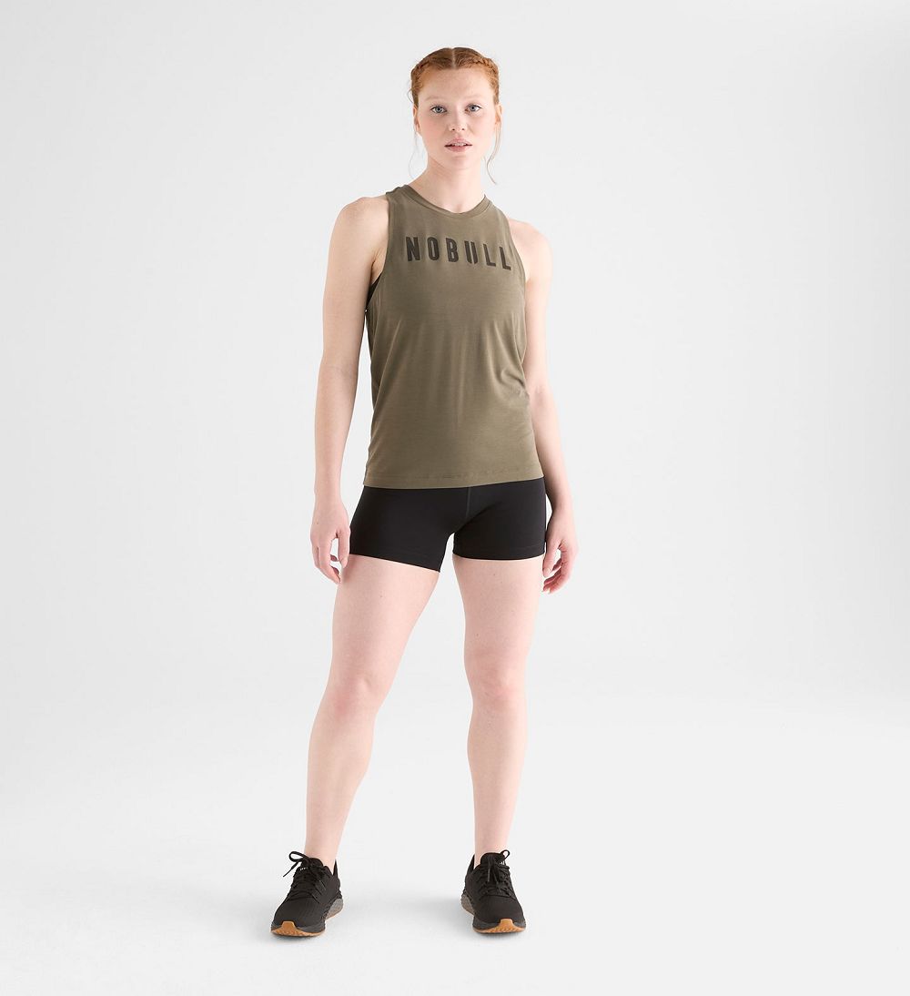 Women NOBULL High-Neck Tanks Army Green | QXWYP-7068