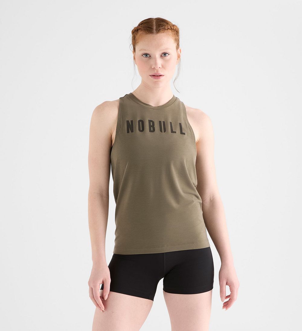 Women NOBULL High-Neck Tanks Army Green | QXWYP-7068