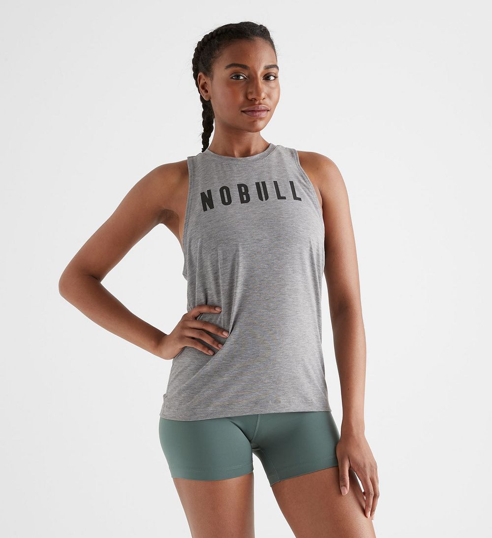 Women NOBULL High-Neck Tanks Heather Grey | DBVKJ-0297