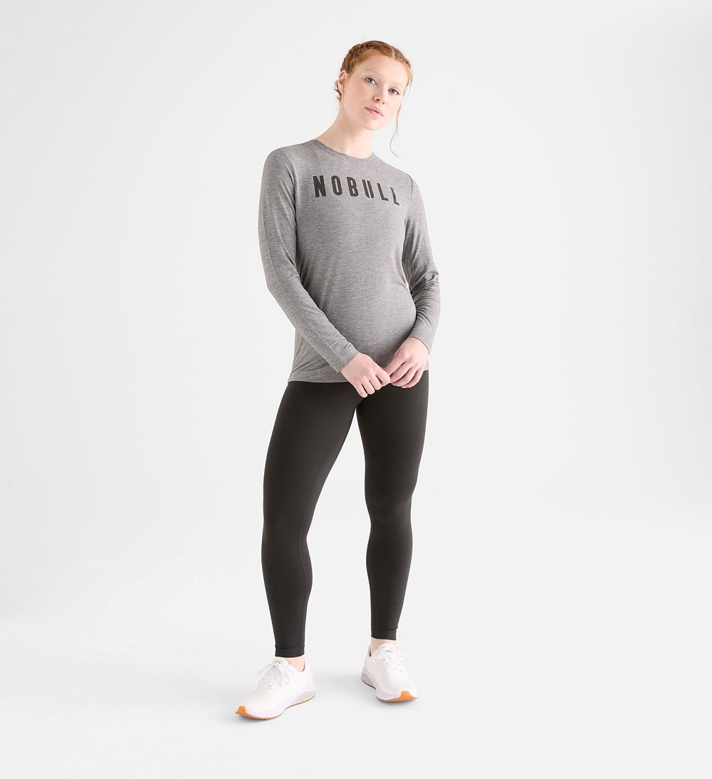 Women NOBULL Long Sleeve T-Shirt Heather Grey | DZVJM-3195