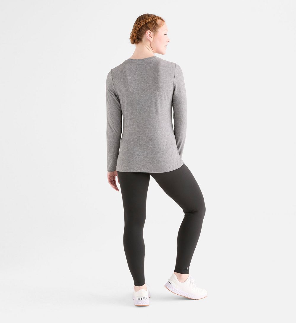 Women NOBULL Long Sleeve T-Shirt Heather Grey | DZVJM-3195