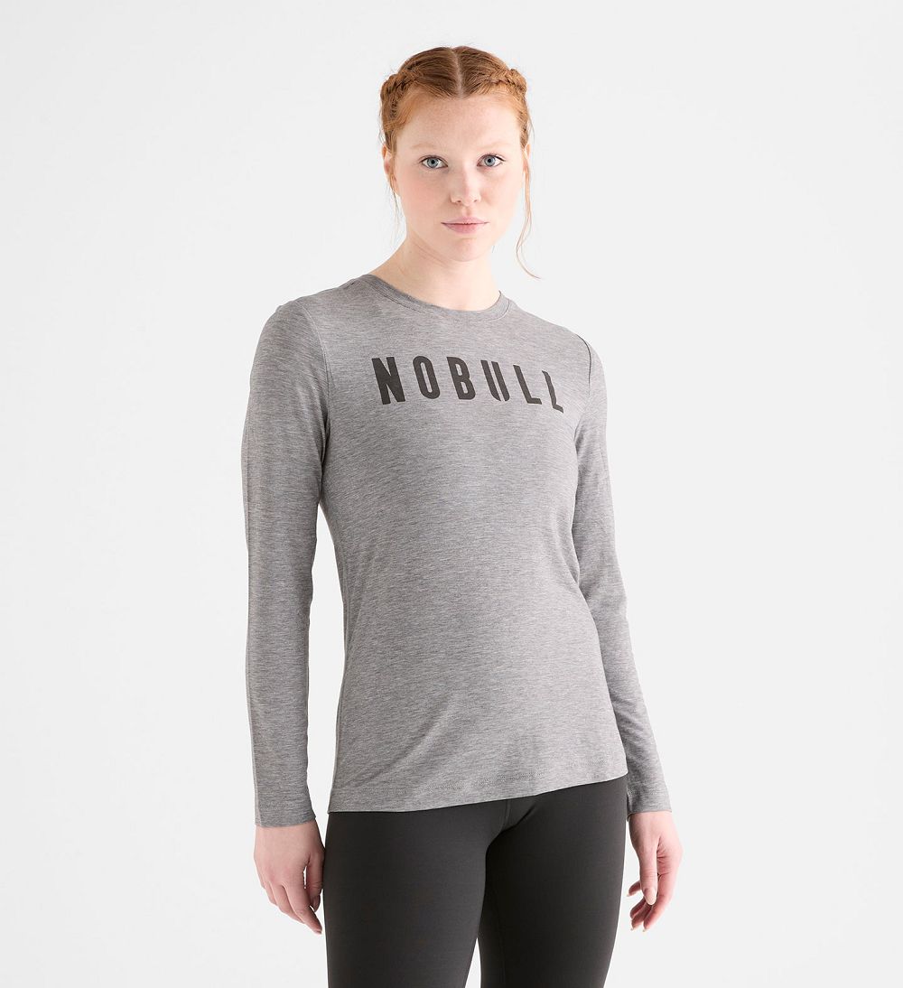 Women NOBULL Long Sleeve T-Shirt Heather Grey | DZVJM-3195