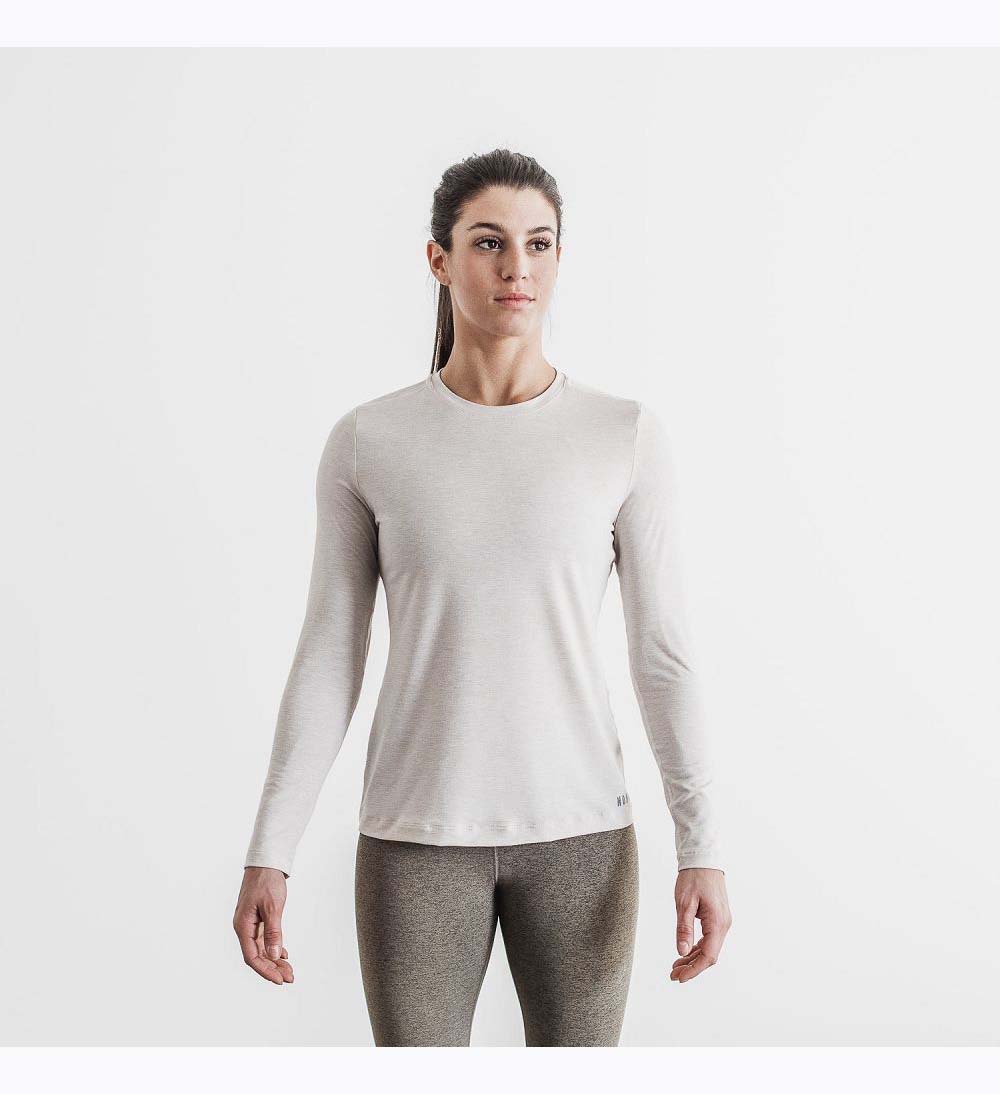 Women NOBULL Long Sleeve T-Shirt Oatmeal | HLCIV-3769