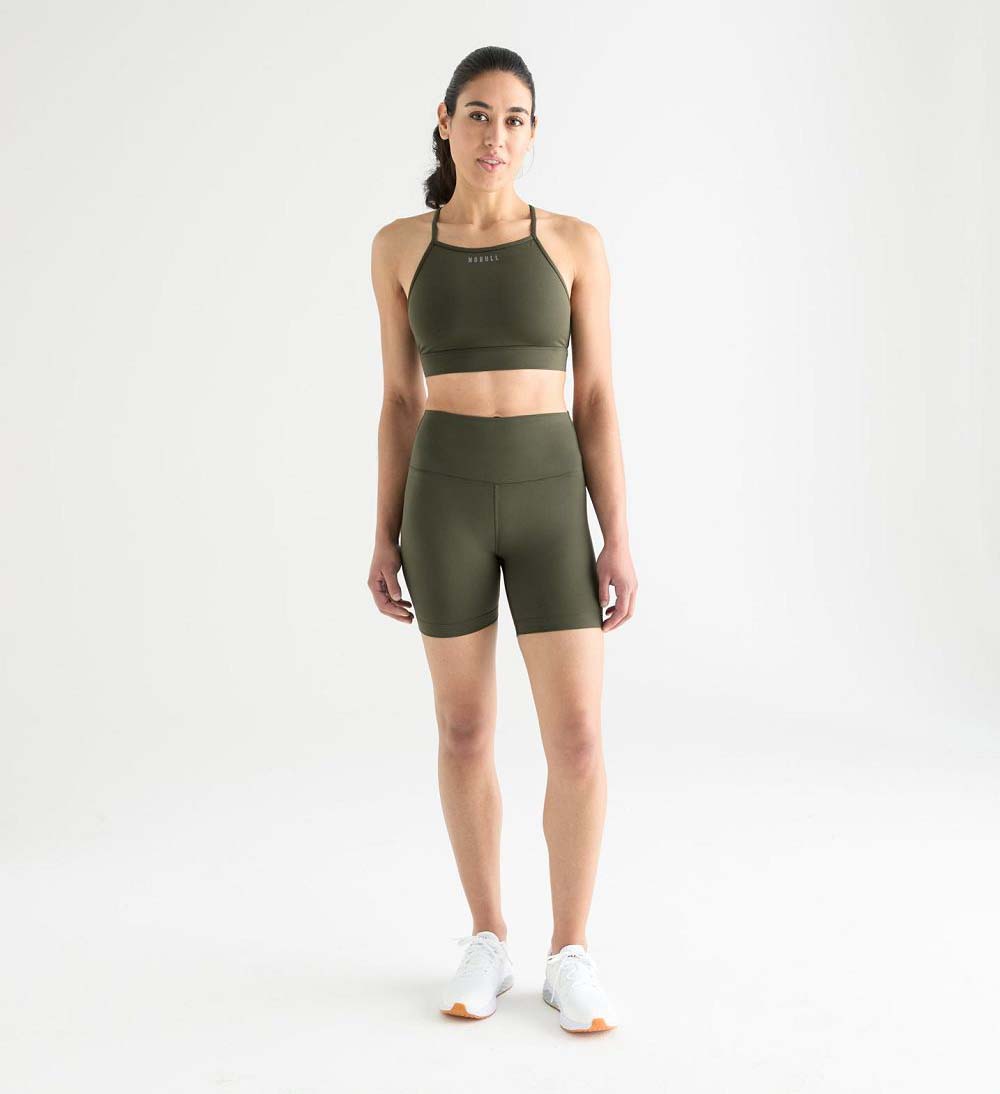 Women NOBULL Matte High-Neck Sports Bra Dark Green | DEGWQ-9453