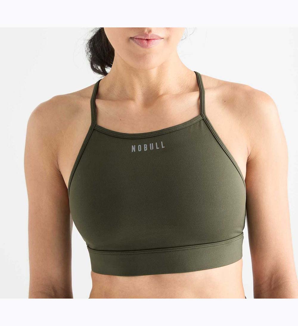 Women NOBULL Matte High-Neck Sports Bra Dark Green | DEGWQ-9453