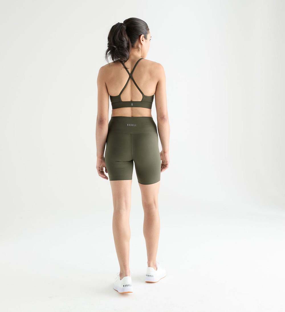 Women NOBULL Matte High-Neck Sports Bra Dark Green | DEGWQ-9453