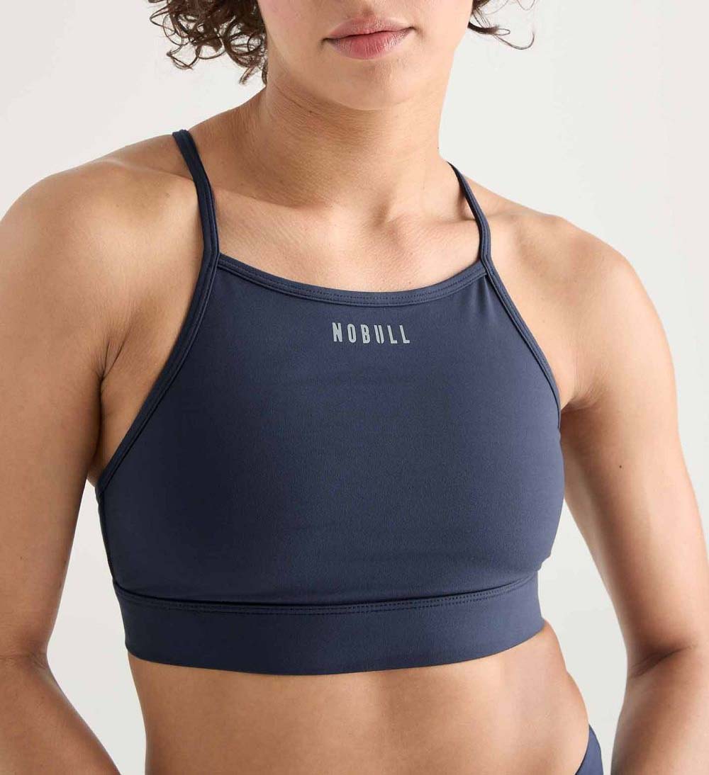 Women NOBULL Matte High-Neck Sports Bra Night Navy | YQTUV-6857