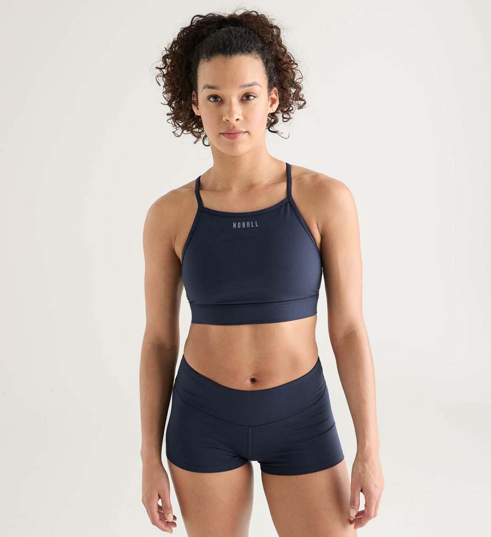 Women NOBULL Matte High-Neck Sports Bra Night Navy | YQTUV-6857