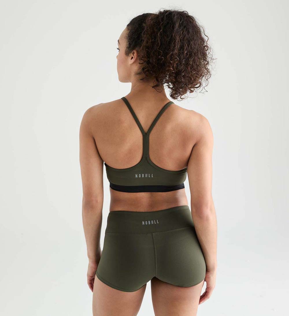 Women NOBULL Matte V-Neck Sports Bra Dark Green | AXMSJ-1532