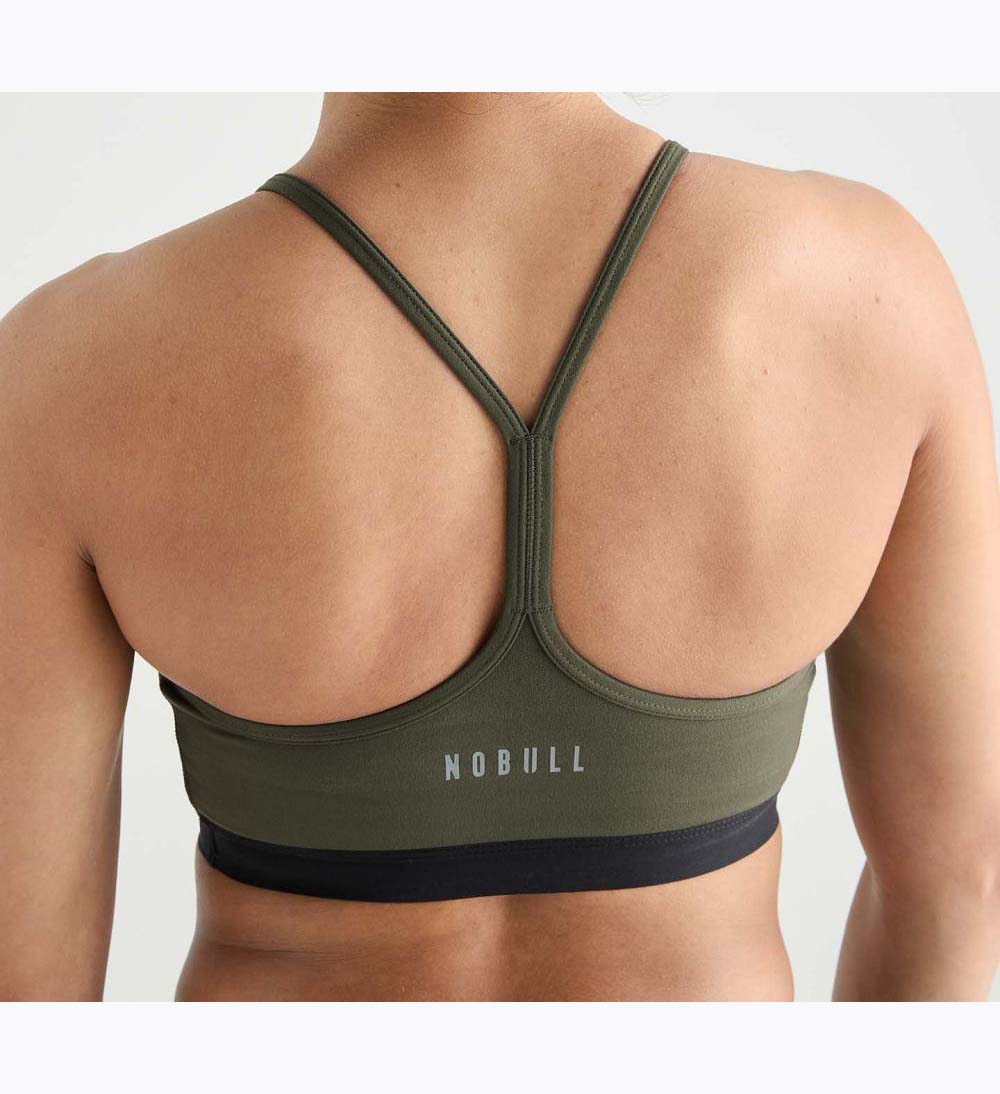 Women NOBULL Matte V-Neck Sports Bra Dark Green | AXMSJ-1532