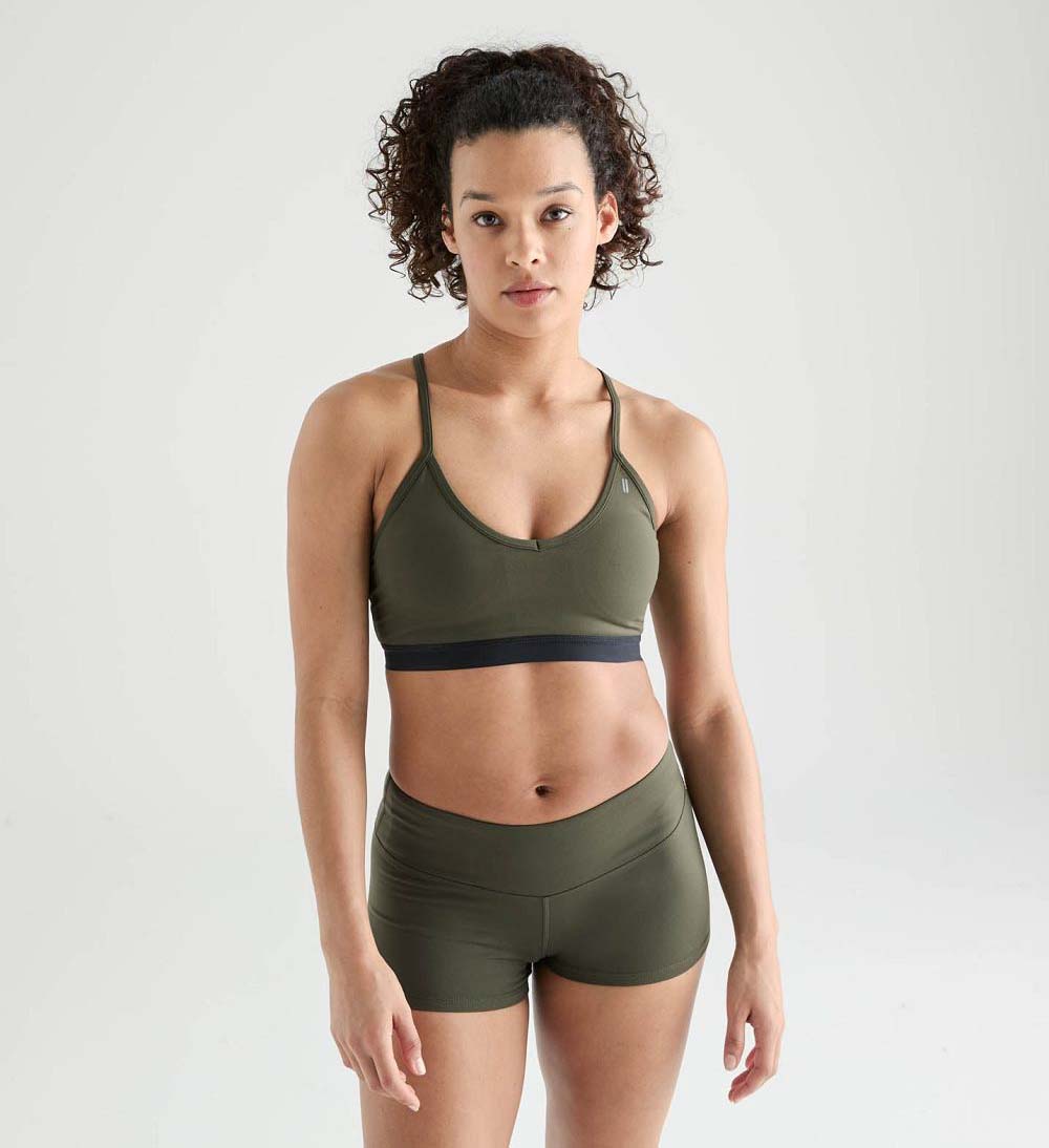 Women NOBULL Matte V-Neck Sports Bra Dark Green | AXMSJ-1532