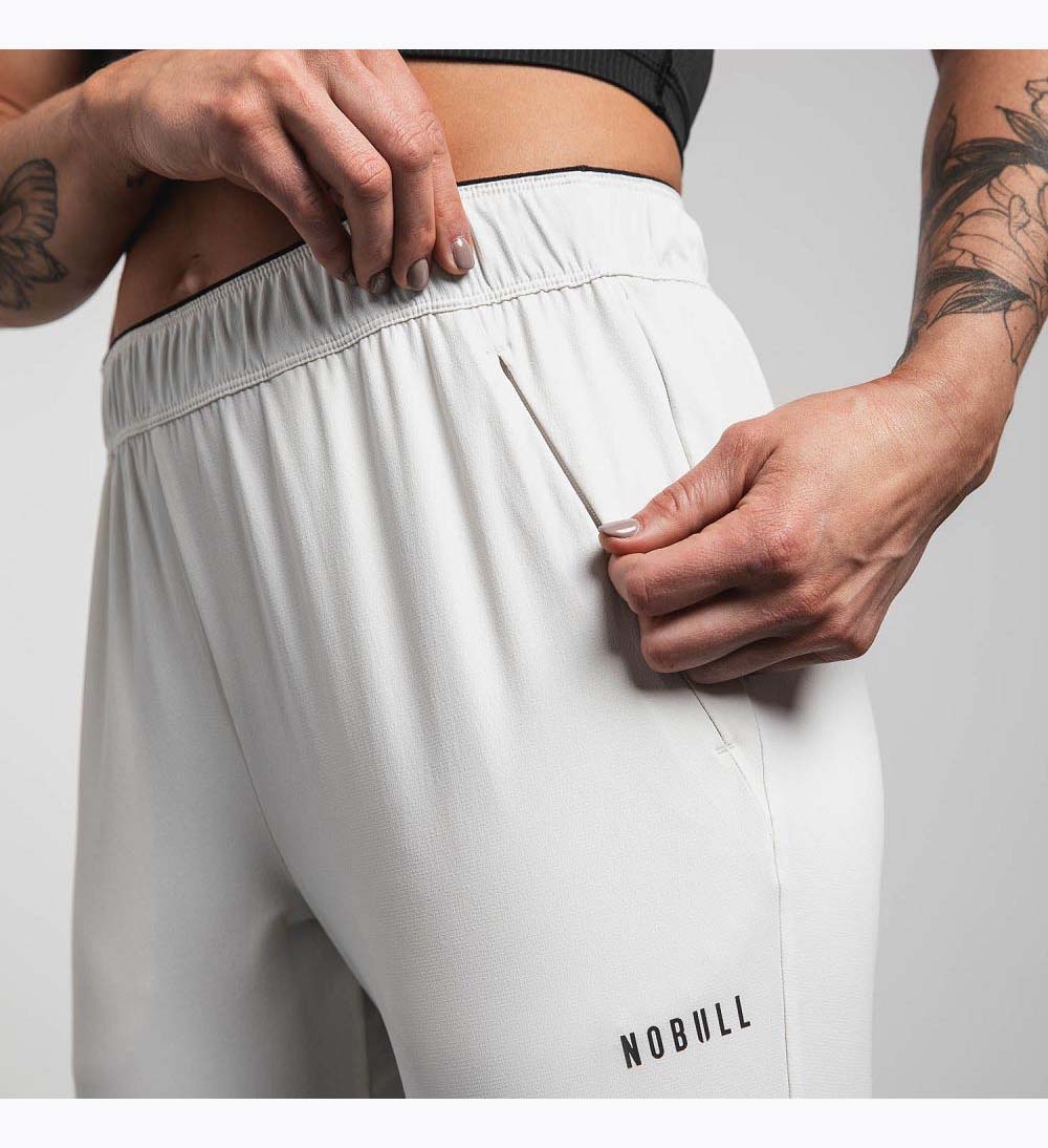 Women NOBULL Micro Ripstop Track Pants White | YDMSV-1073