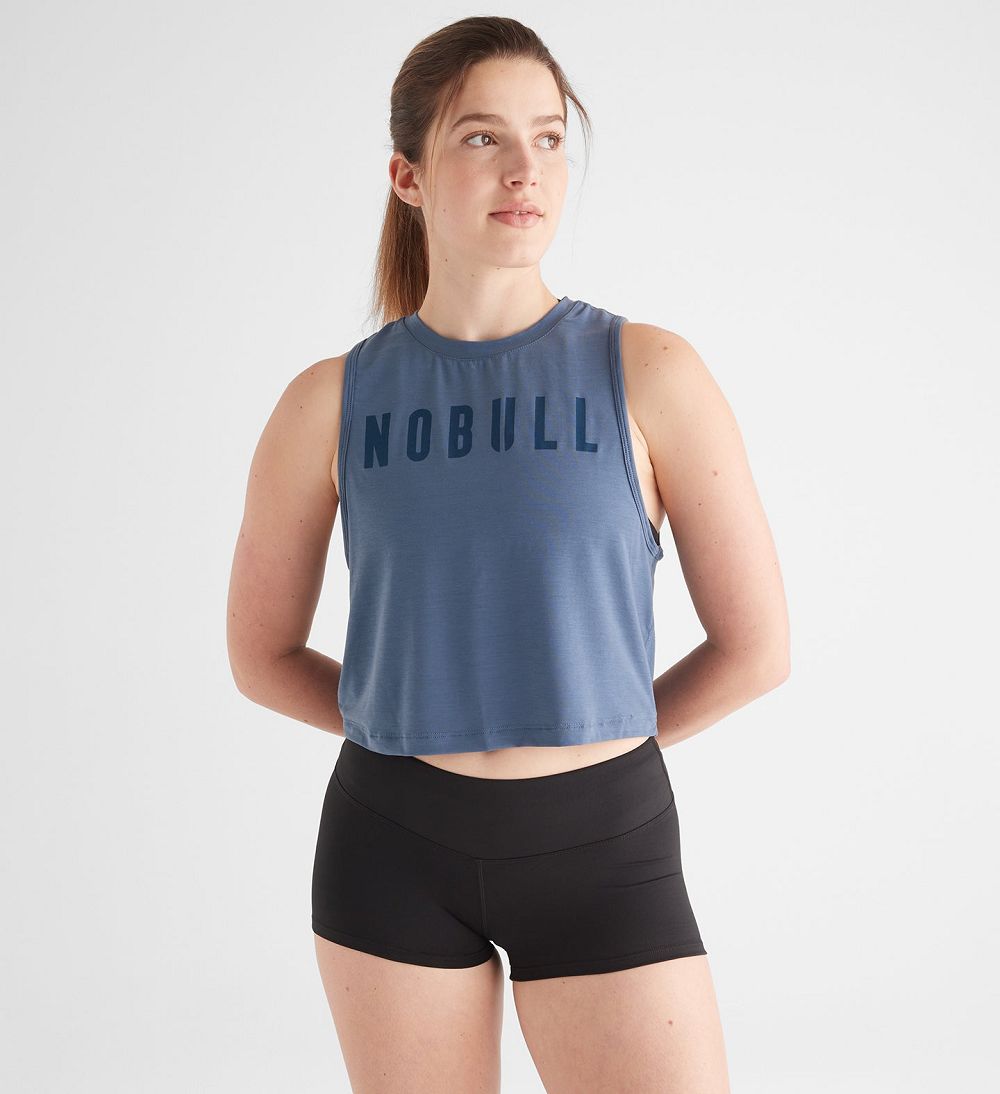 Women NOBULL Muscle Tanks Coastal Blue | CKFPM-9263