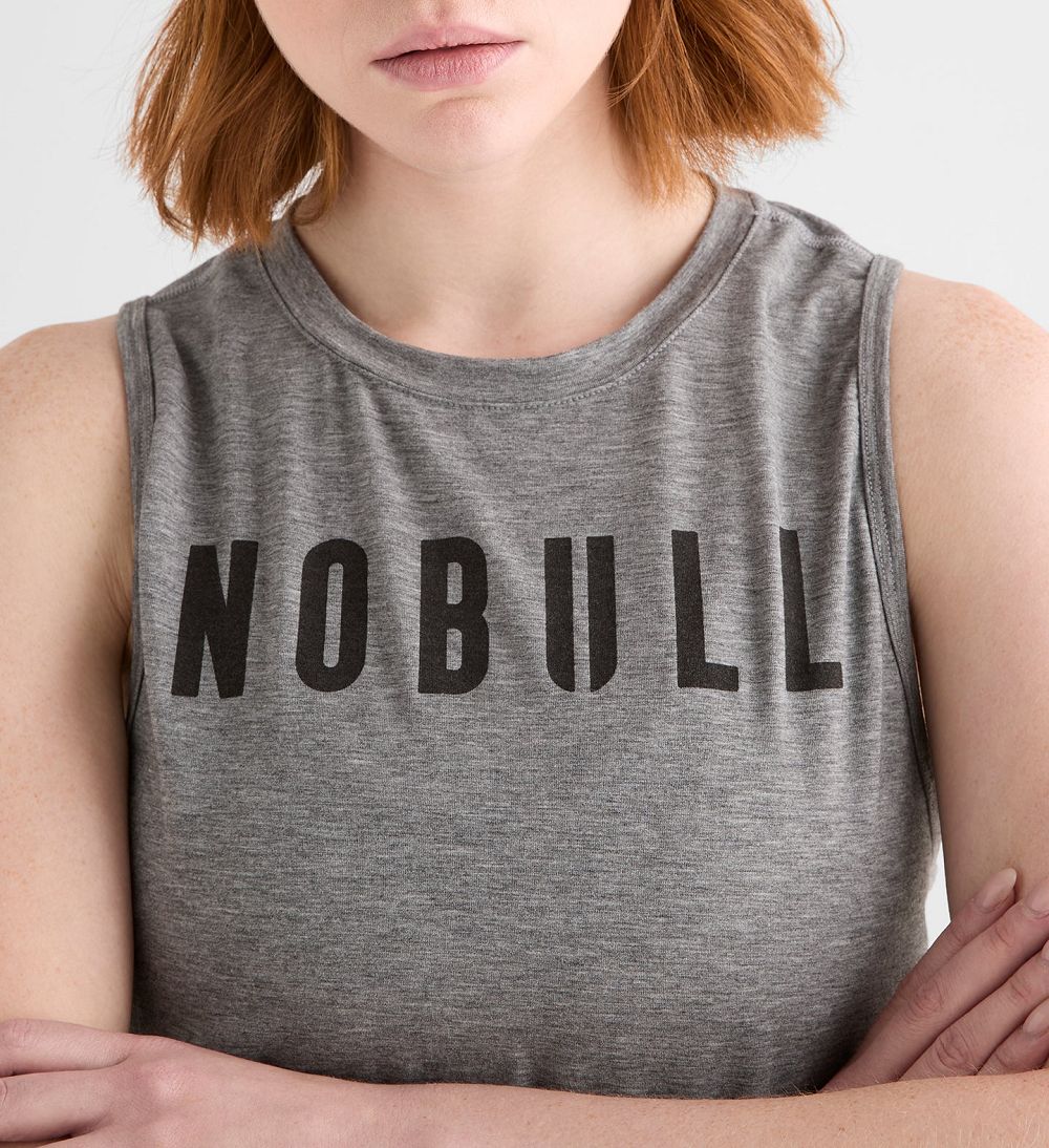 Women NOBULL Muscle Tanks Heather Grey | IYKTF-9864