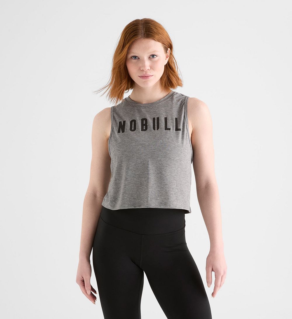 Women NOBULL Muscle Tanks Heather Grey | IYKTF-9864