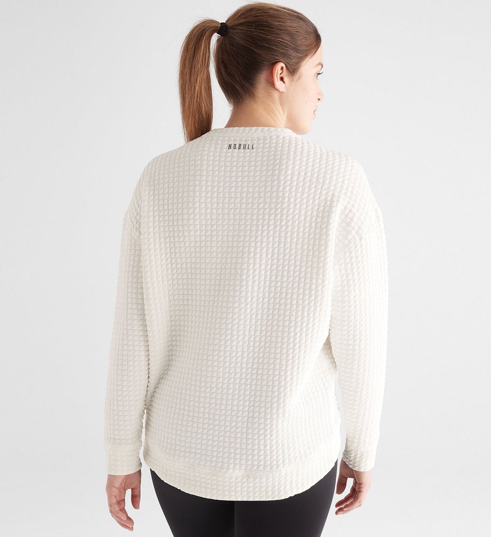 Women NOBULL Quilted Crew Pullover Pullover White | OZJGB-6718