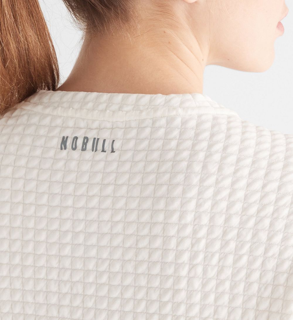 Women NOBULL Quilted Crew Pullover Pullover White | OZJGB-6718