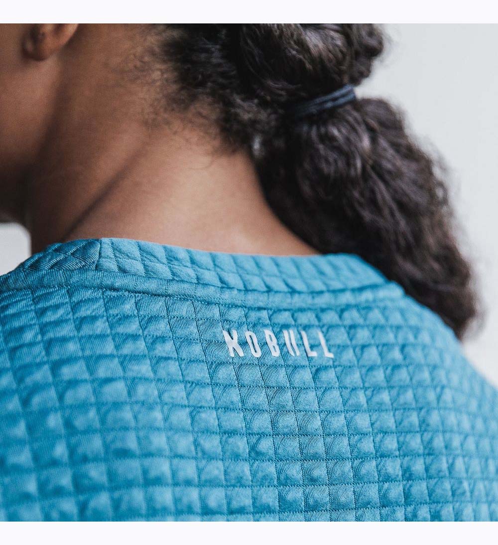 Women NOBULL Quilted Crew Pullover Pullover Steel Blue | FWPXB-9314