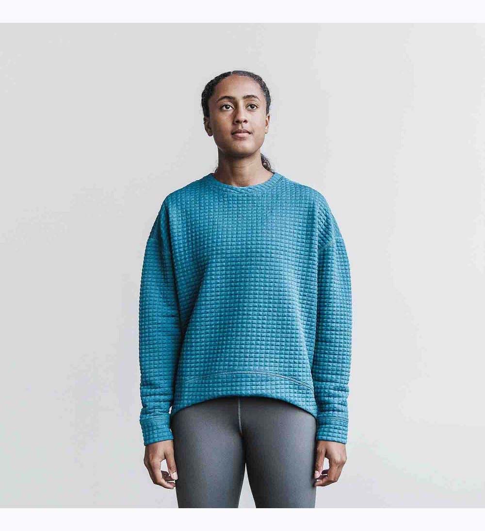 Women NOBULL Quilted Crew Pullover Pullover Steel Blue | FWPXB-9314