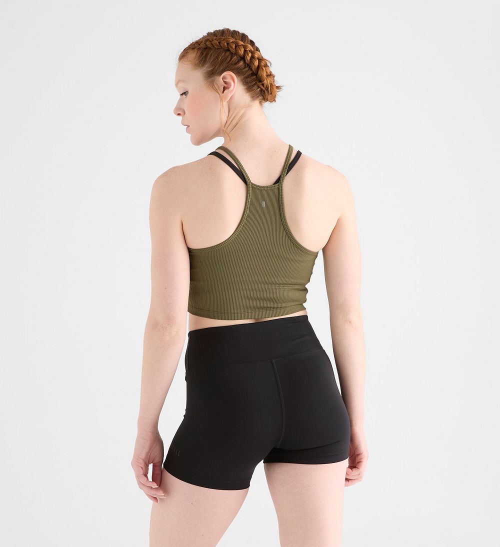 Women NOBULL Ribbed Halter Crop Tanks Army Green | JSNQI-4859