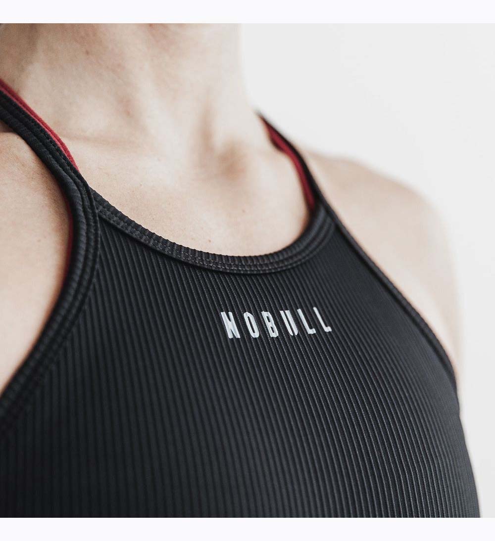 Women NOBULL Ribbed Halter Tanks Black | ACSYG-5790