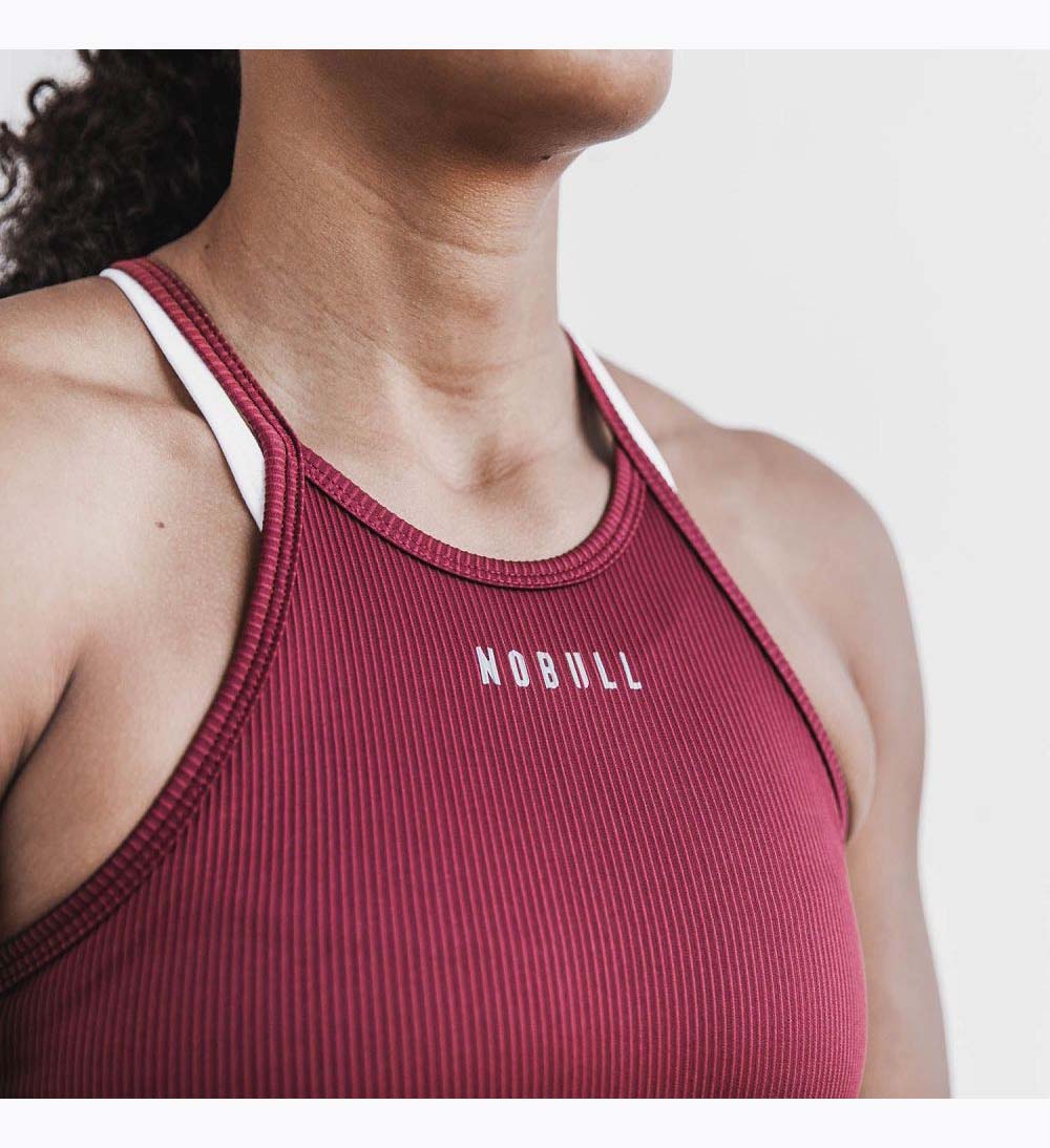 Women NOBULL Ribbed Halter Tanks CABERNET | EWAVU-6480