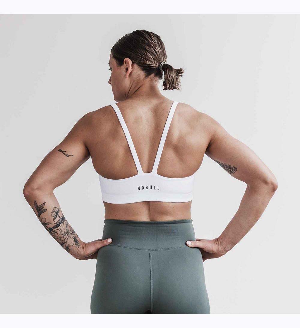 Women NOBULL Sleek V-Back (A-C) Sports Bra White | UZGDE-9684