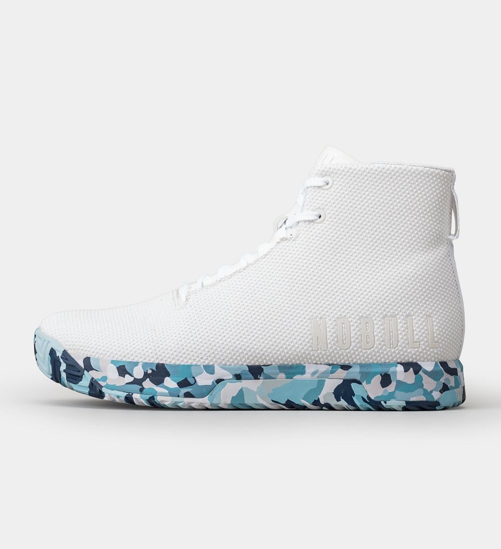 Women NOBULL Wild High-Top IMPACT Training Shoes White Blue | CVTBY-4752